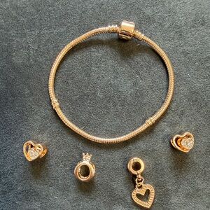 Gold Heart Charm Bracelet with Crown Accent